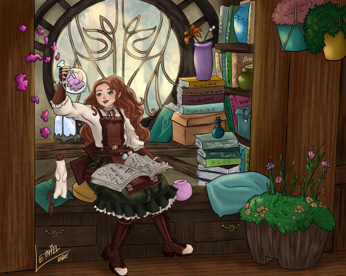 Alchemist Halfling - Fullbody w/ Background